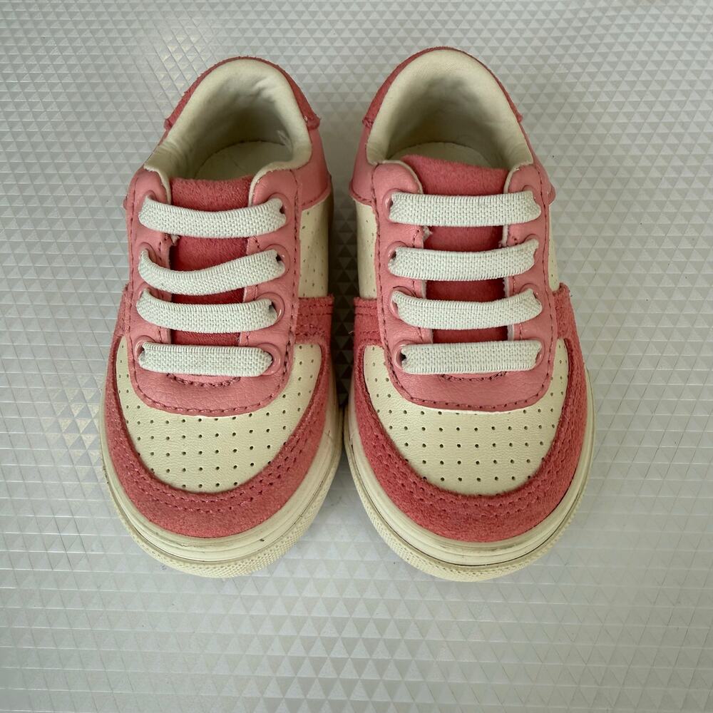 Janie and Jack Girls Size 4 Pink Cream Leather Sneakers NWOT